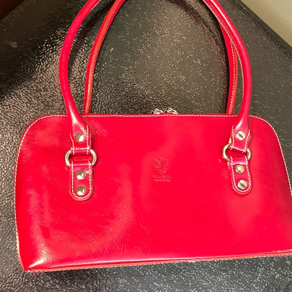 Vera Pelle Made in Italy Candy Apple Red Genuine Leather Purse Handbag - Picture 11 of 16